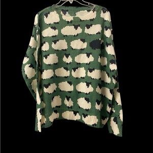 Elegant Green and Cream Crew Neck Sheep Pattern Sweater 2X